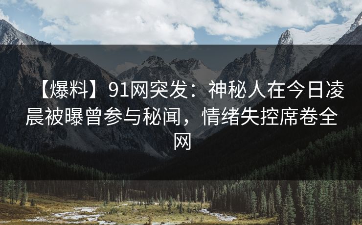 【爆料】91网突发：神秘人在今日凌晨被曝曾参与秘闻，情绪失控席卷全网